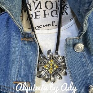 Silver Flower Brooch with Yellow Accents